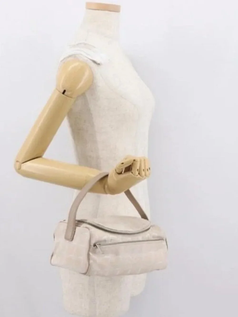 CHANEL New Travel line Hand Bag Nylon Beige Silver CC Auth 163622
